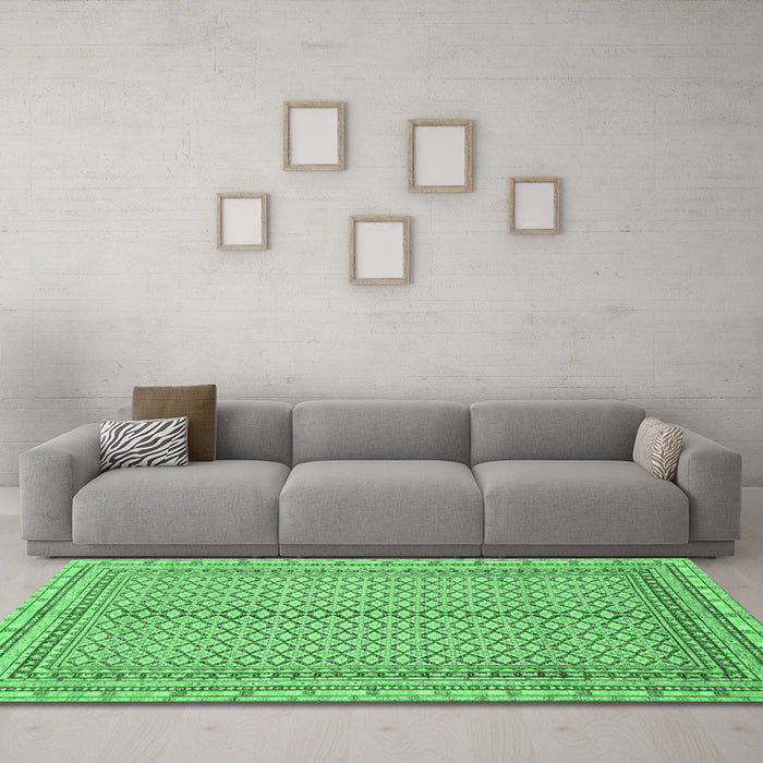 Machine Washable Abstract Emerald Green Modern Area Rugs in a Living Room,, wshabs2616emgrn