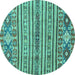 Round Machine Washable Abstract Turquoise Modern Area Rugs, wshabs2617turq