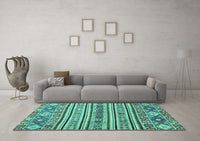 Machine Washable Abstract Turquoise Modern Rug, wshabs2617turq