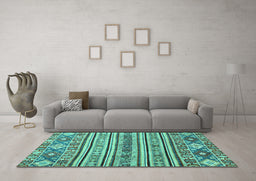 Machine Washable Abstract Turquoise Modern Area Rugs in a Living Room,, wshabs2617turq