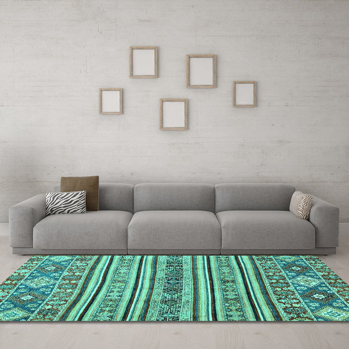 Machine Washable Abstract Turquoise Modern Area Rugs in a Living Room,, wshabs2617turq