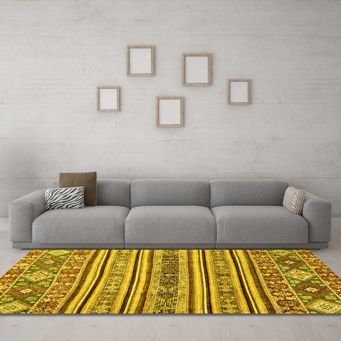 Machine Washable Abstract Yellow Modern Rug in a Living Room, wshabs2617yw