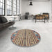 Round Machine Washable Abstract Brown Rug in a Office, wshabs2617