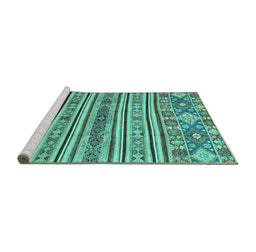 Sideview of Machine Washable Abstract Turquoise Modern Area Rugs, wshabs2617turq