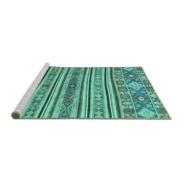 Sideview of Machine Washable Abstract Turquoise Modern Area Rugs, wshabs2617turq