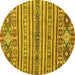 Round Machine Washable Abstract Yellow Modern Rug, wshabs2617yw