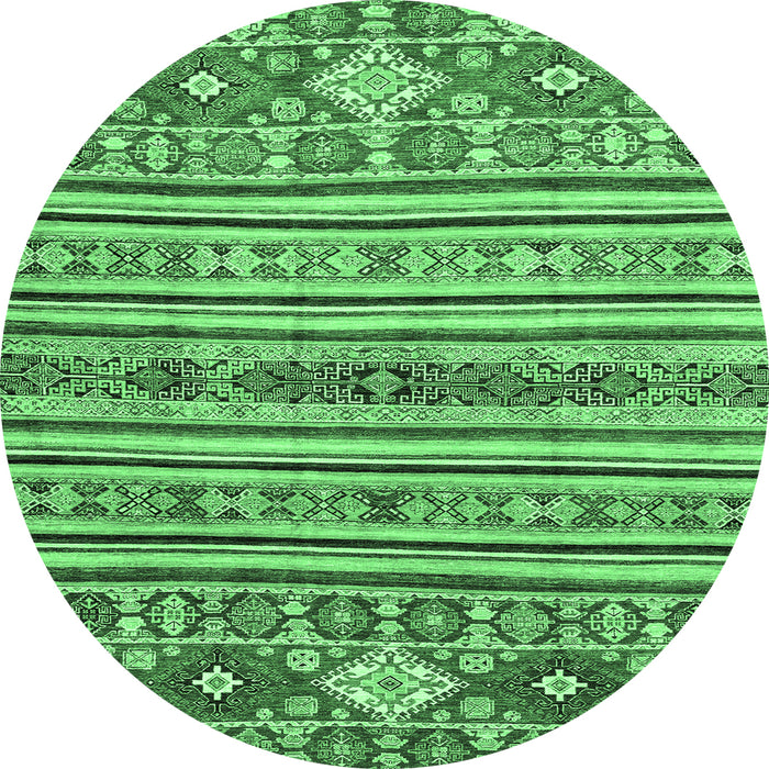 Round Machine Washable Abstract Emerald Green Modern Area Rugs, wshabs2617emgrn