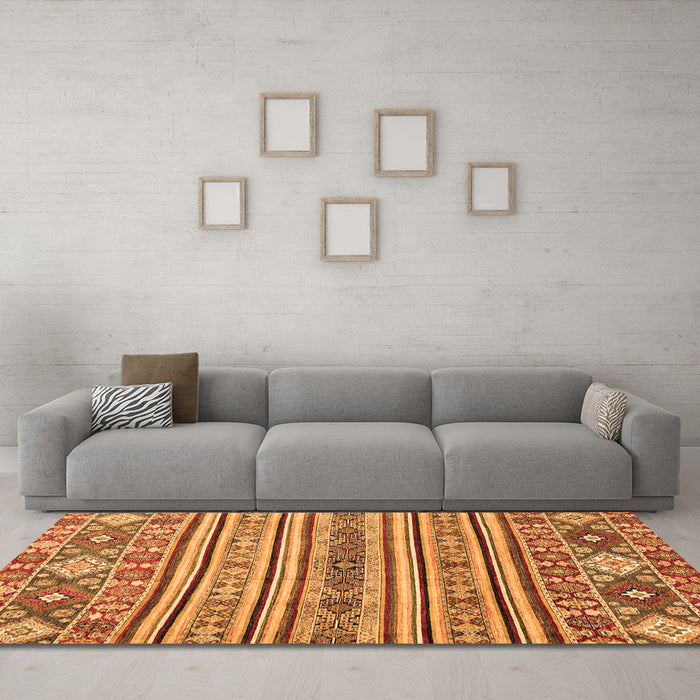 Machine Washable Abstract Orange Modern Area Rugs in a Living Room, wshabs2617org