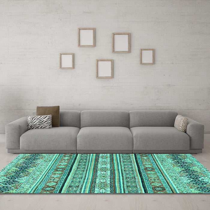 Machine Washable Abstract Turquoise Modern Area Rugs in a Living Room,, wshabs2618turq