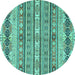 Round Machine Washable Abstract Turquoise Modern Area Rugs, wshabs2618turq