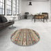 Round Machine Washable Abstract Brown Rug in a Office, wshabs2618