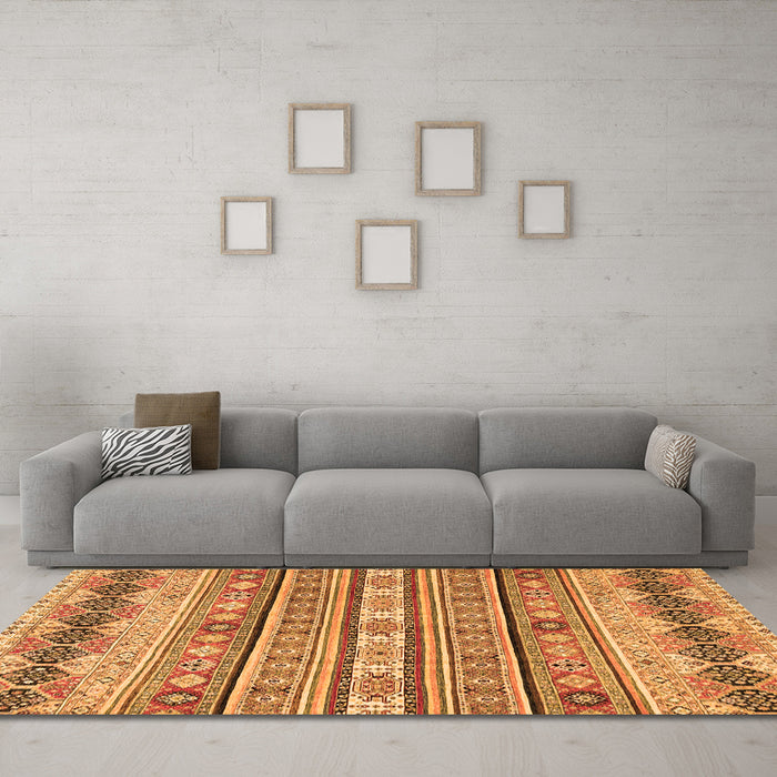 Machine Washable Abstract Orange Modern Area Rugs in a Living Room, wshabs2618org