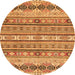 Round Machine Washable Abstract Orange Modern Area Rugs, wshabs2618org