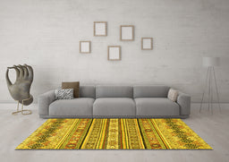 Machine Washable Abstract Yellow Modern Rug in a Living Room, wshabs2618yw