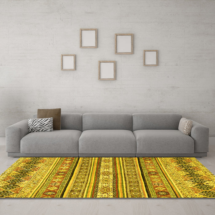Machine Washable Abstract Yellow Modern Rug in a Living Room, wshabs2618yw