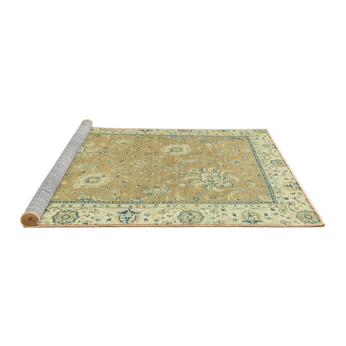 Sideview of Machine Washable Abstract Brass Green Rug, wshabs2619