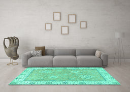 Machine Washable Oriental Turquoise Traditional Area Rugs in a Living Room,, wshabs2619turq