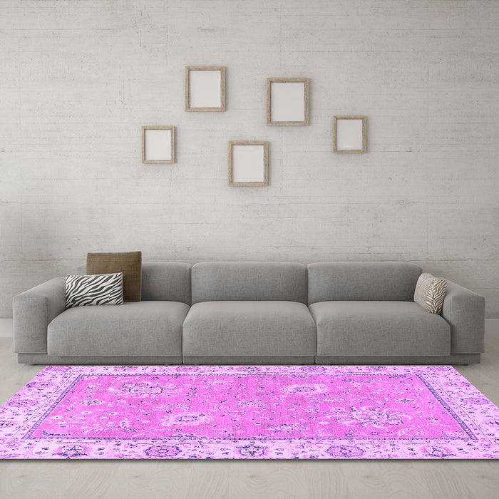 Machine Washable Oriental Purple Traditional Area Rugs in a Living Room, wshabs2619pur
