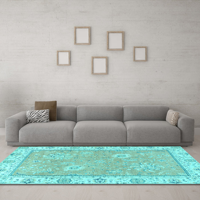 Machine Washable Oriental Light Blue Traditional Rug in a Living Room, wshabs2619lblu