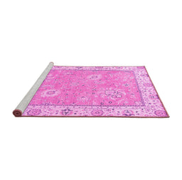Sideview of Machine Washable Oriental Pink Traditional Rug, wshabs2619pnk