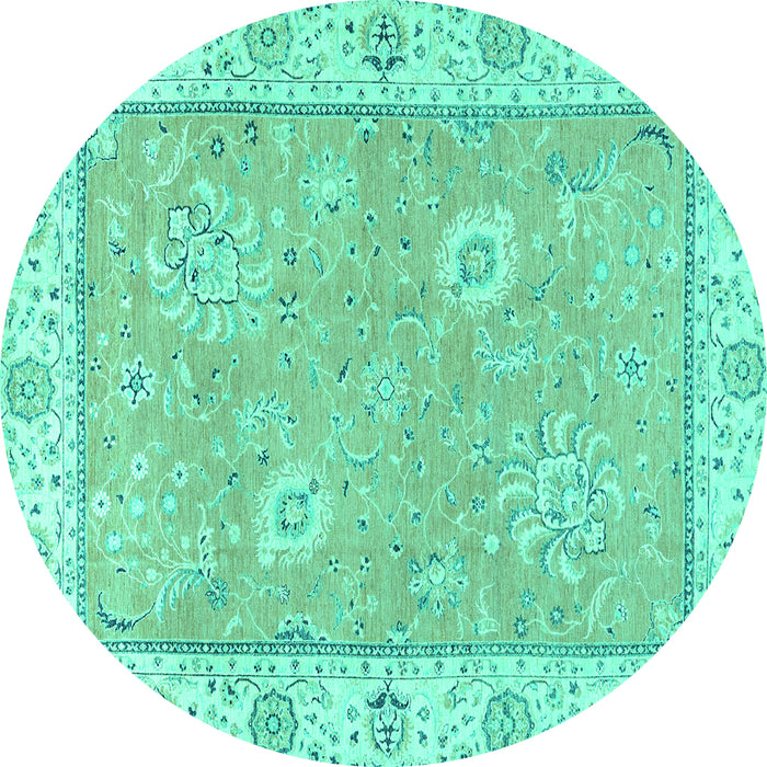 Round Machine Washable Oriental Turquoise Traditional Area Rugs, wshabs2619turq