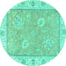Round Machine Washable Oriental Turquoise Traditional Area Rugs, wshabs2619turq