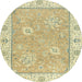 Round Machine Washable Abstract Brass Green Rug, wshabs2619