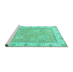 Sideview of Machine Washable Oriental Turquoise Traditional Area Rugs, wshabs2619turq