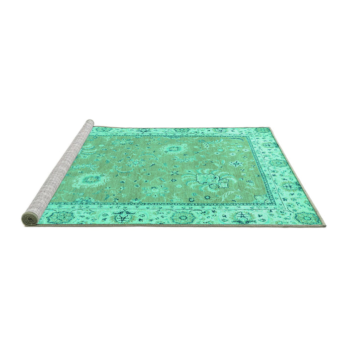Sideview of Machine Washable Oriental Turquoise Traditional Area Rugs, wshabs2619turq