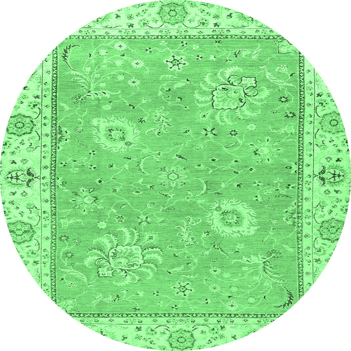 Round Machine Washable Oriental Emerald Green Traditional Area Rugs, wshabs2619emgrn