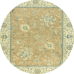 Round Abstract Copper Green Oriental Rug, abs2619