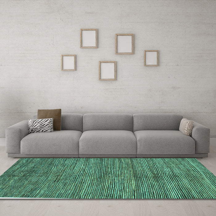 Machine Washable Abstract Turquoise Modern Area Rugs in a Living Room,, wshabs261turq