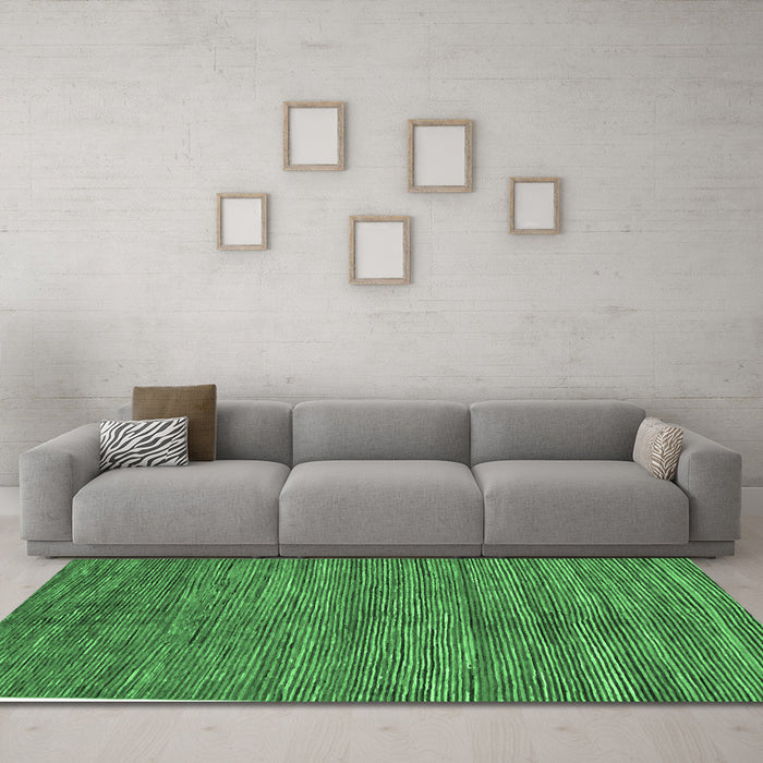 Machine Washable Abstract Emerald Green Modern Area Rugs in a Living Room,, wshabs261emgrn