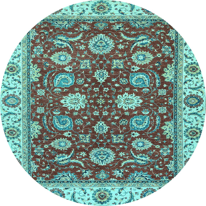 Round Machine Washable Oriental Light Blue Traditional Rug, wshabs2621lblu
