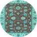 Round Machine Washable Oriental Light Blue Traditional Rug, wshabs2621lblu