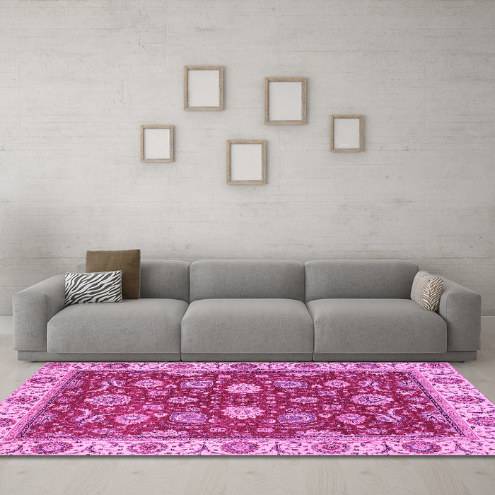 Machine Washable Oriental Pink Traditional Rug in a Living Room, wshabs2621pnk