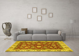Machine Washable Oriental Yellow Traditional Rug in a Living Room, wshabs2621yw