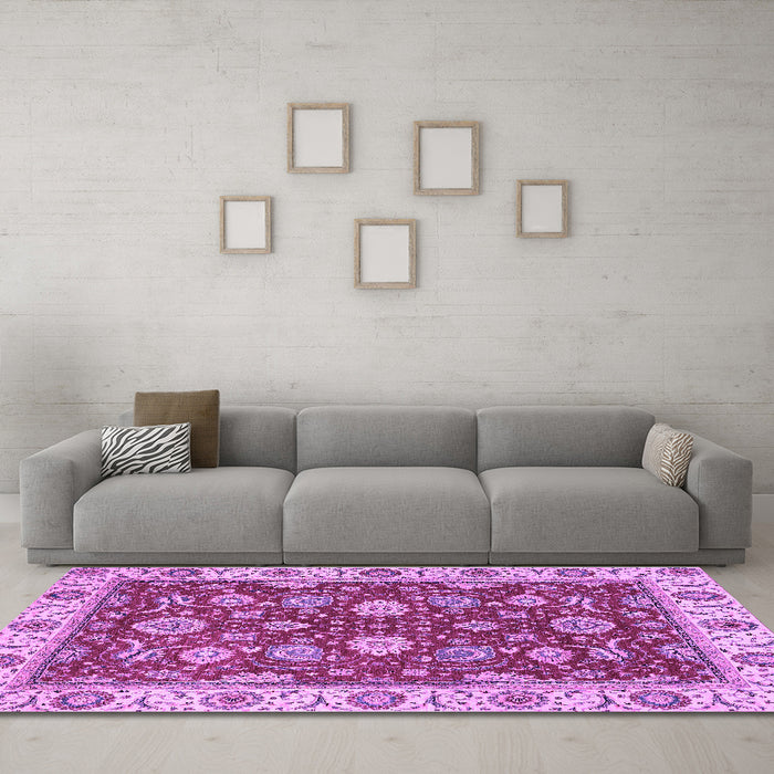 Machine Washable Oriental Purple Traditional Area Rugs in a Living Room, wshabs2621pur