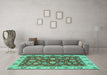 Machine Washable Oriental Turquoise Traditional Area Rugs in a Living Room,, wshabs2621turq