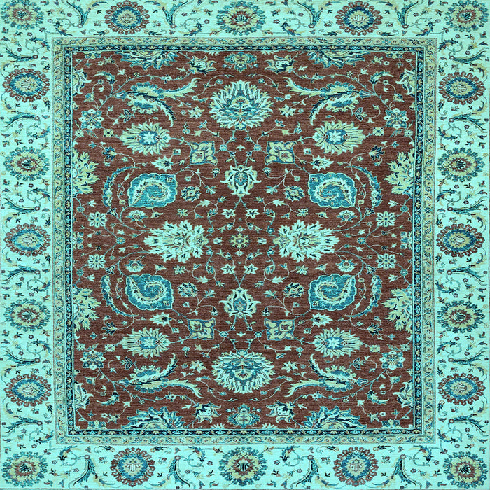 Square Machine Washable Oriental Light Blue Traditional Rug, wshabs2621lblu