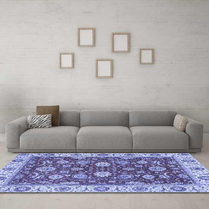 Machine Washable Oriental Blue Traditional Rug in a Living Room, wshabs2621blu