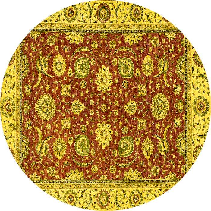 Round Machine Washable Oriental Yellow Traditional Rug, wshabs2621yw
