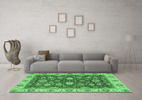 Machine Washable Oriental Emerald Green Traditional Rug, wshabs2621emgrn