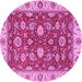 Round Machine Washable Oriental Pink Traditional Rug, wshabs2621pnk