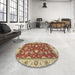 Round Machine Washable Abstract Fire Brick Red Rug in a Office, wshabs2621