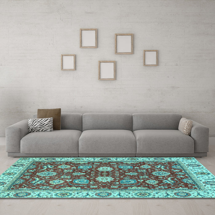 Machine Washable Oriental Light Blue Traditional Rug in a Living Room, wshabs2621lblu
