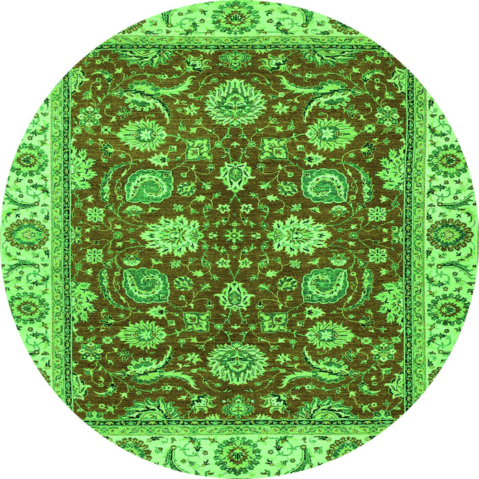 Round Machine Washable Oriental Green Traditional Area Rugs, wshabs2621grn