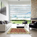 Square Abstract Fire Brick Red Oriental Rug in a Living Room, abs2621