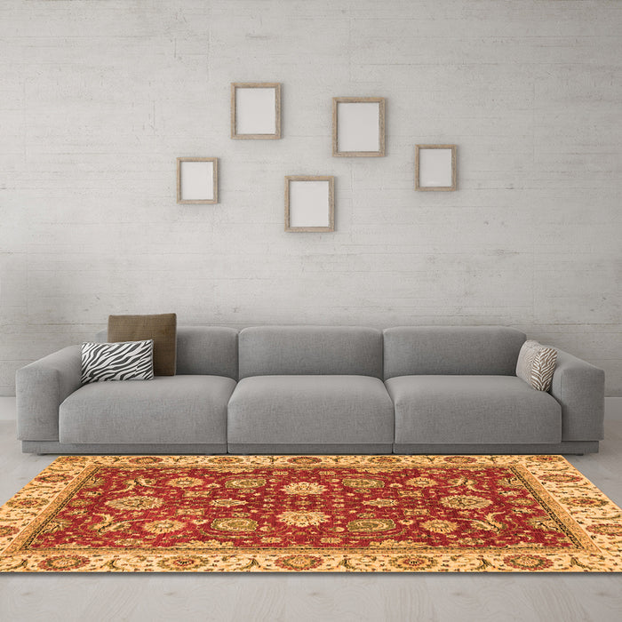 Machine Washable Oriental Orange Traditional Area Rugs in a Living Room, wshabs2621org