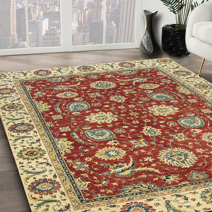 Machine Washable Abstract Fire Brick Red Rug in a Family Room, wshabs2621